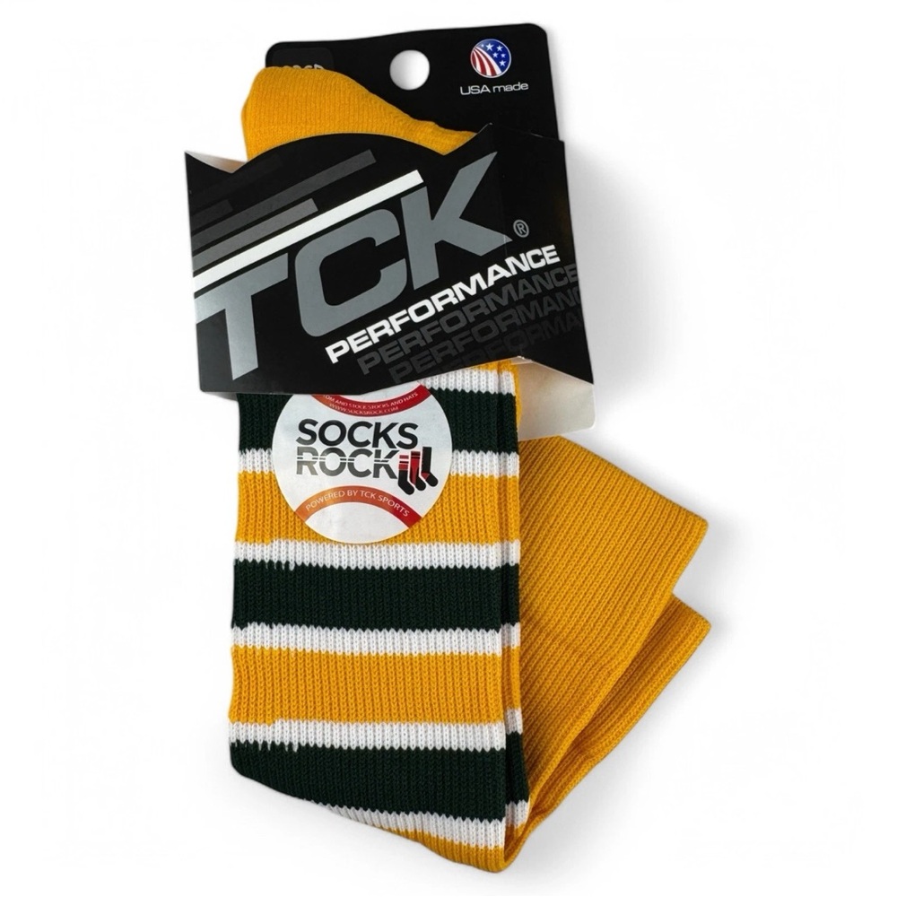 TCK Performance Yellow Gold Green White Stripes Adult Size Small 1 Pair New